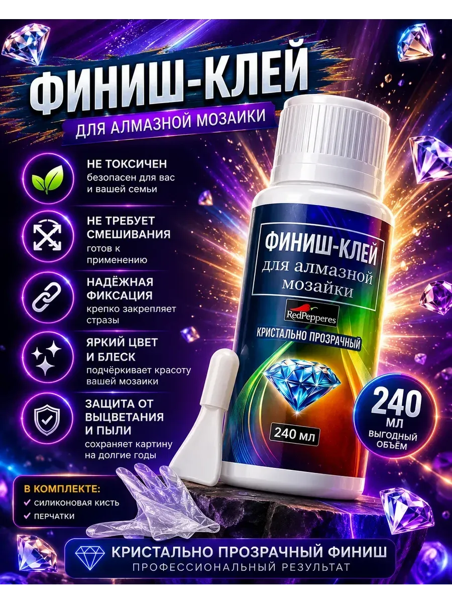 Клей гель фиксатор для алмазной мозаики 240 мл