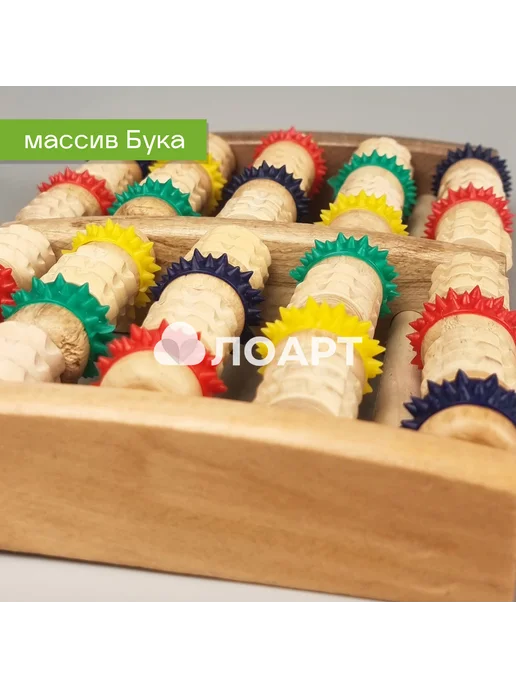 Массажер для стоп деревянный размер 26х17х4см 10 валиков, 26x17x4 см, фото 3
