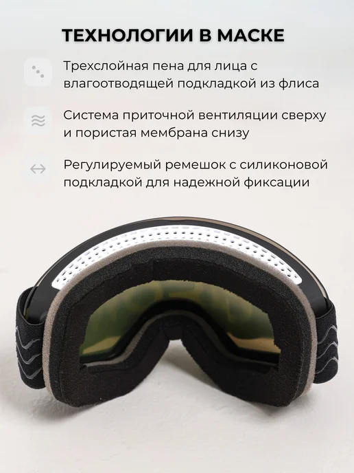 TEM Sport Маска горнолыжная очки сноубордические с линзой, черный, фото 4