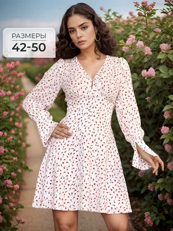 Платье мини короткое в цветочек весеннее вечернее
