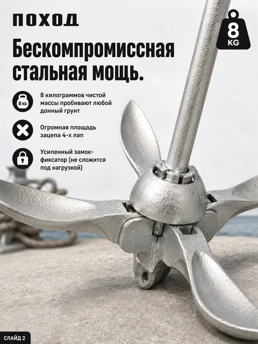 БРОНЯ Якорь для лодки ПВХ рыболовный лодочный, вариант, фото 2