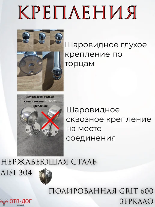 ОТП-ДОГ Поручень пристенный из нержавеющей стали 4 метра (400 см), 4 м, фото 2
