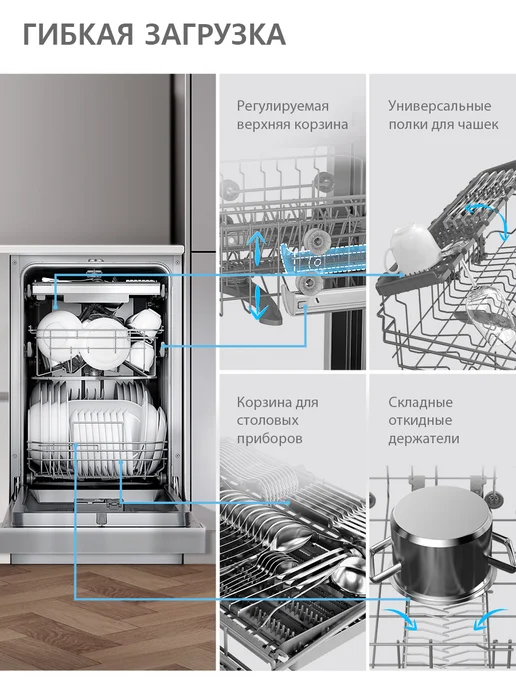 Comfee Отдельностоящая посудомоечная машина CDW454Wi, Wi-Fi, 45 см, белый, фото 5