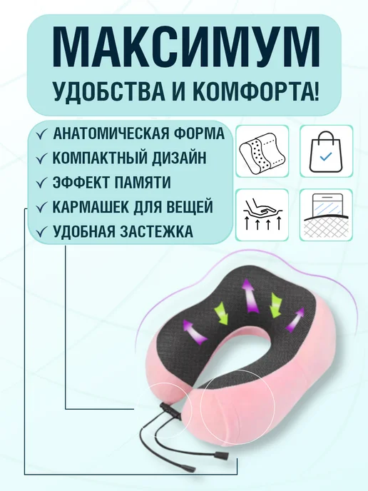 Добрушкин Подушка для путешествий на шею, розовый, фото 2