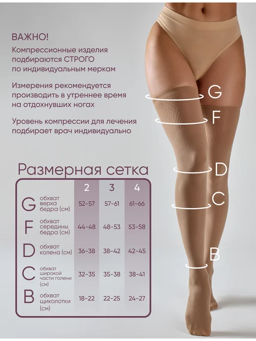 Компрессионные чулки Госпитальные 2 класс без силикона, бежевый, фото 2