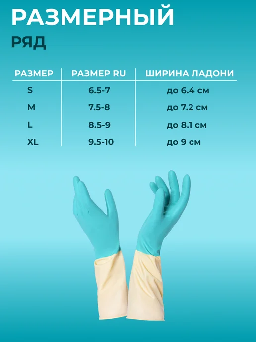 Mainstream Home Перчатки хозяйственные латексные BiLongy, 1 пара, голубой, фото 3