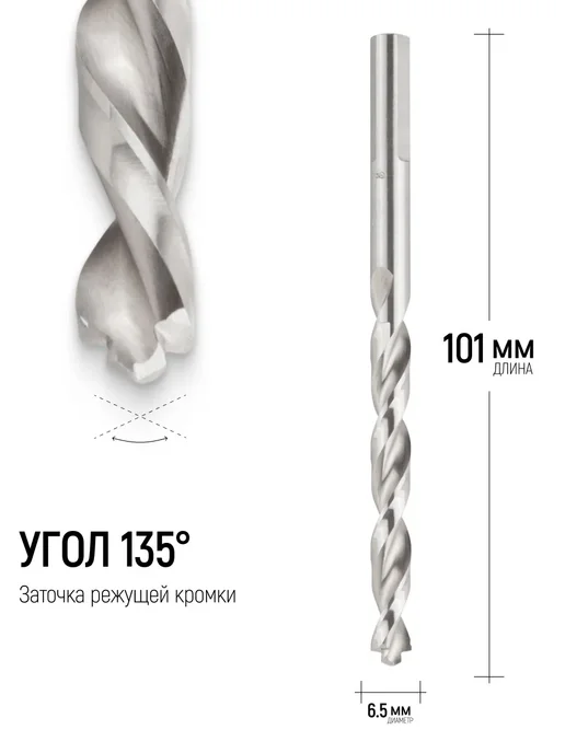FIT FINCH INDUSTRIAL TOOLS FIT Сверло по металлу 6,5 х 101 мм, hss Р6М5, 6.5x101 мм, фото 2