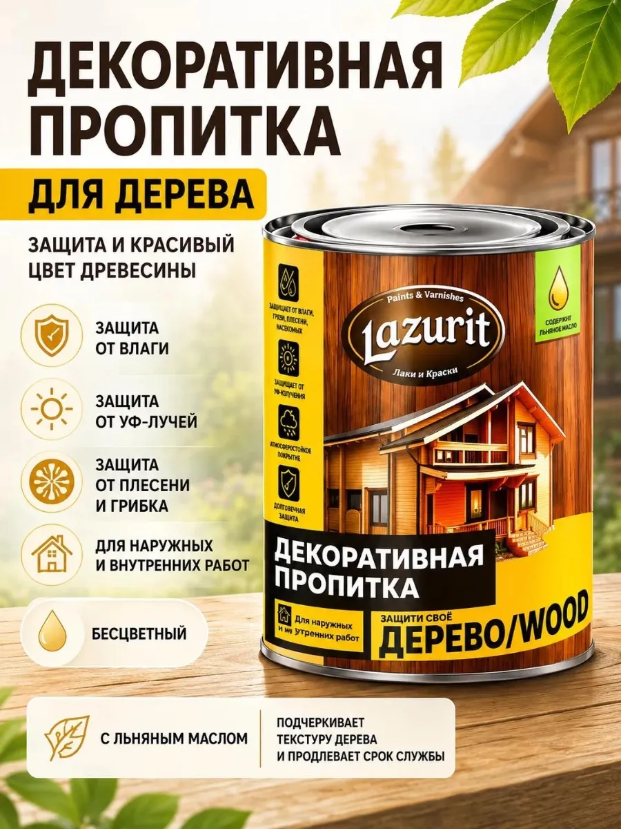 Декоративная пропитка для древесины Лазурит Вуд