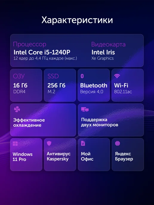 AZERTY Неттоп мини ПК AZ-0029 i5-1240p 12х3.3GHz, 16Gb, 256Gb, 16 ГБ, 256 ГБ, фото 2