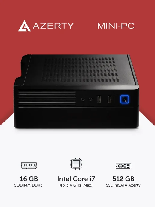 AZERTY Неттоп мини ПК AZ-0027 i7-4700MQ 4x2,4GHz, 16Gb, 512Gb SSD, 16 ГБ, 512 ГБ