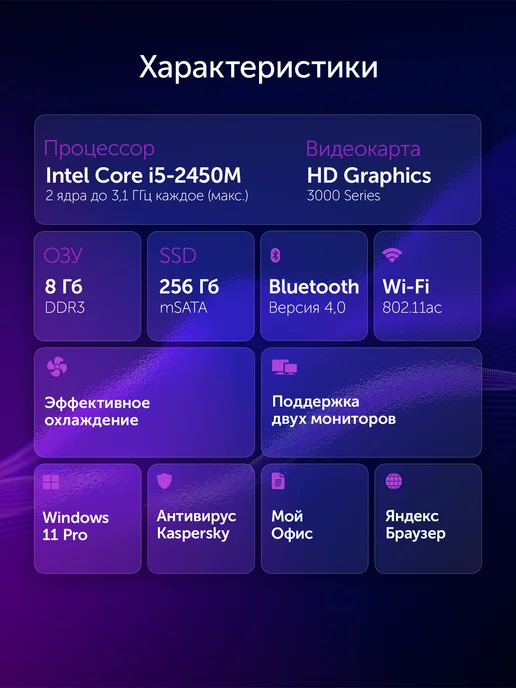 AZERTY Неттоп мини ПК AZ-0014 i5-2450M 2x2.4GHz, 8Gb, 256Gb, 8 ГБ, 256 ГБ, фото 2
