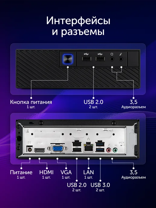 AZERTY Неттоп мини ПК AZ-0025 Ryzen5 3500U 4x3,7GHz, 8Gb, 256Gb, 8 ГБ, 128 ГБ, фото 5