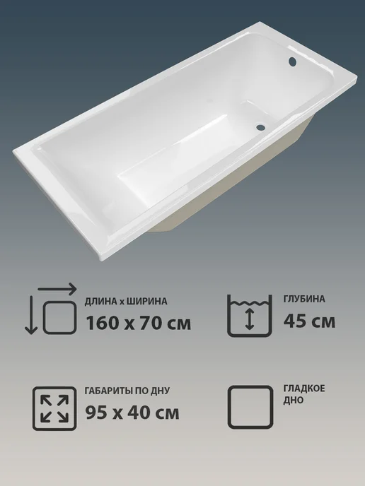 Albico Ванна акриловая Nova 160х70 в комплекте с каркасом, 160x70, фото 2