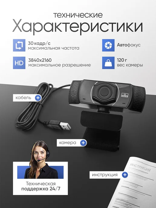 Zentrix Веб-камера с встроенным микрофоном 4К, вариант, фото 2