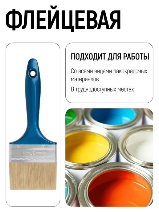 FIT FINCH INDUSTRIAL TOOLS Кисть флейцевая 50 мм, малярная, натуральная щетина, синий, фото 5