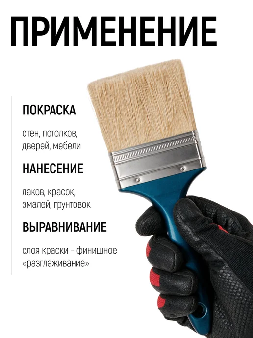 FIT FINCH INDUSTRIAL TOOLS Кисть флейцевая 50 мм, малярная, натуральная щетина, синий, фото 6