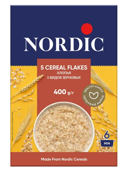 NORDIC Хлопья 5 видов зерновых 3 шт по 400 г, 3 шт, 400 г, фото 2
