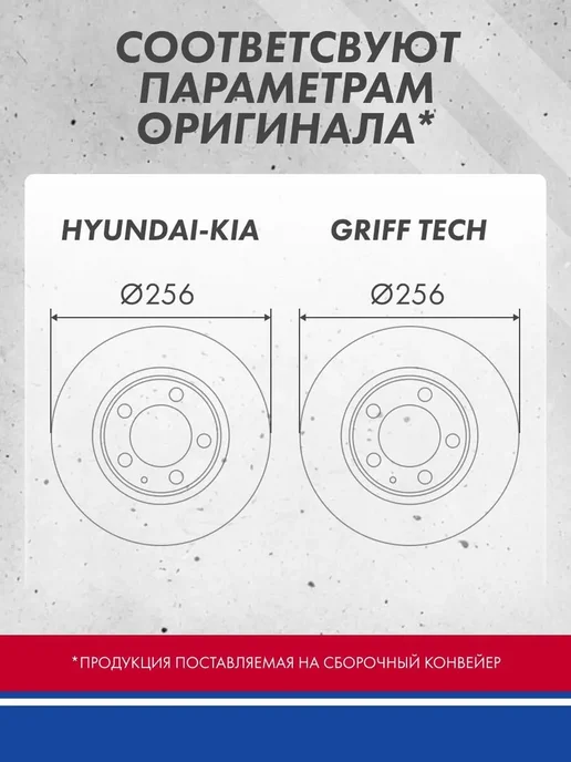 GRIFF TECH Диски тормозные передние для Hyundai Солярис 1 2 Киа Рио 3 4, вариант, фото 8