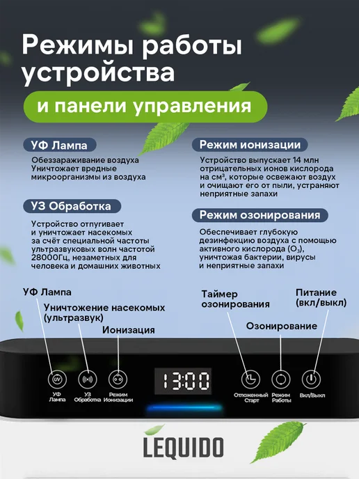 Lequido Очиститель и озонатор воздуха для дома 5в1, вариант, фото 4