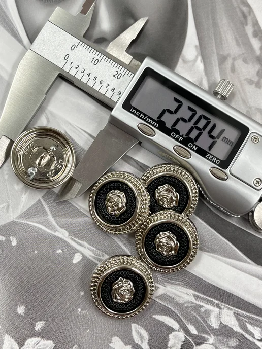 Boutonru Пуговицы серебристые с розой 23 мм, 5 штук, серебристый, фото 2