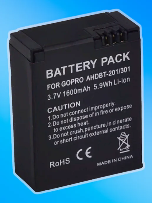 MyDigitals Аккумулятор для GoPro Hero 3 и 3+ 1600 mAh AHDBT-201 301, 1600 мАч, фото 4