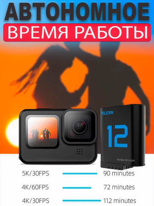 Telesin Аккумулятор для GoPro Hero 9 10 11 12 на 1750 mAh, 1750 мАч, фото 2