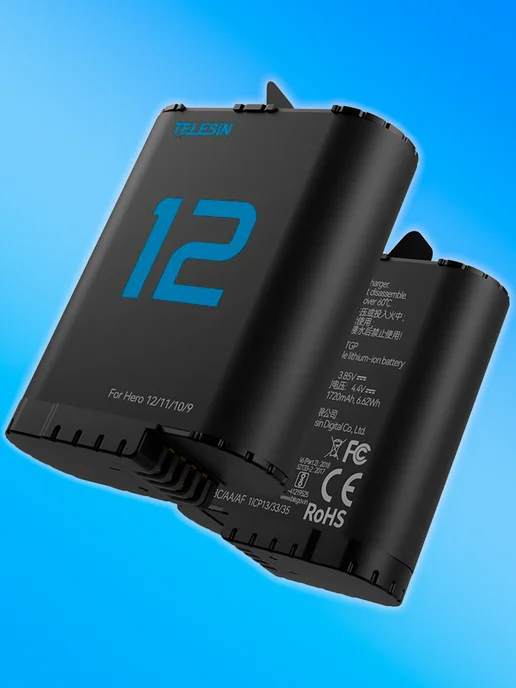 Telesin Аккумулятор для GoPro Hero 9 10 11 12 на 1750 mAh, 1750 мАч, фото 4