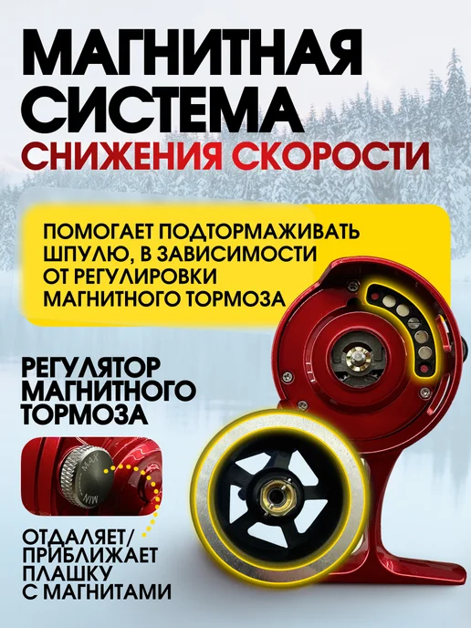 FISHWISH Катушка для спиннинга мультипликаторная для рыбалки, красный, фото 4