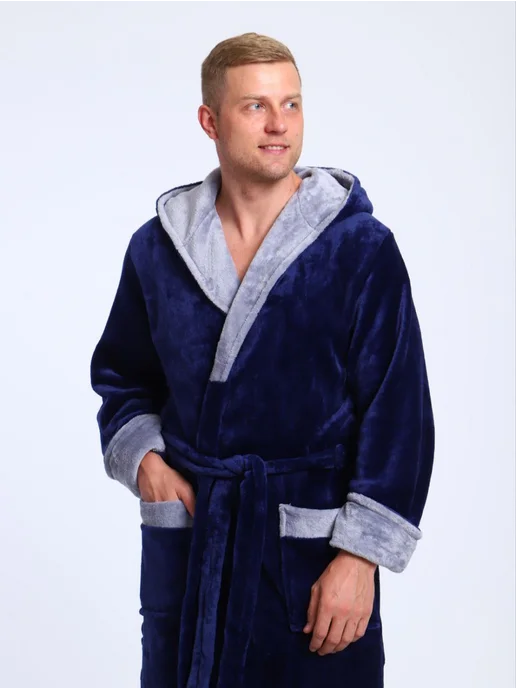 SIDRA TEXTILE Халат мужской банный, синий, фото 2