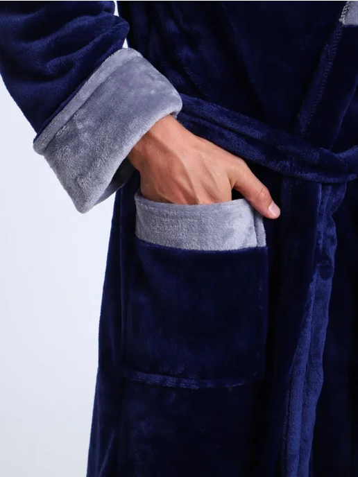 SIDRA TEXTILE Халат мужской банный, синий, фото 3