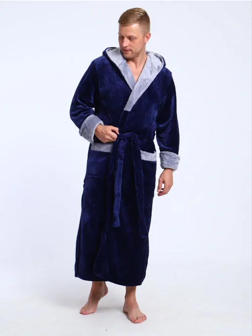 SIDRA TEXTILE Халат мужской банный, синий, фото 7
