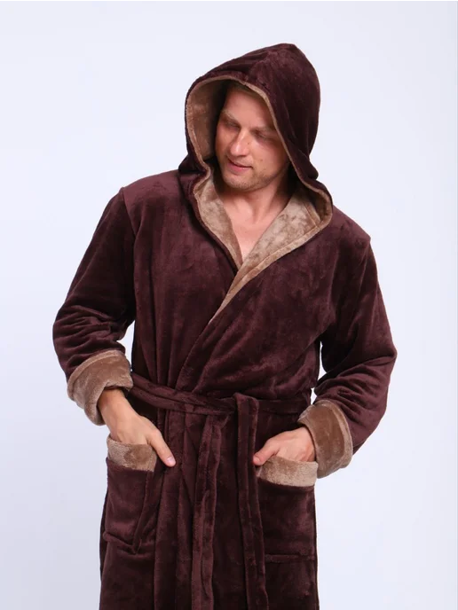SIDRA TEXTILE Халат мужской банный, коричневый, фото 4