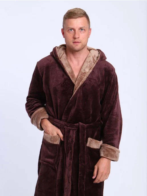 SIDRA TEXTILE Халат мужской банный, коричневый, фото 6