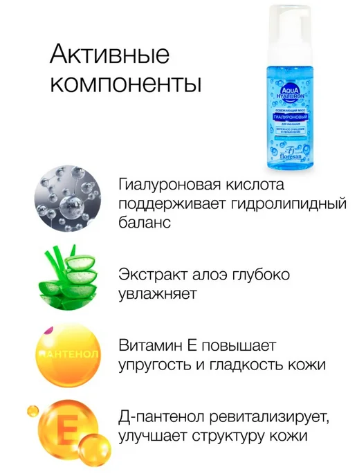 Флоресан AQUA HYALURON Мусс для умывания гиалуроновый,освежа, 150 мл, фото 3