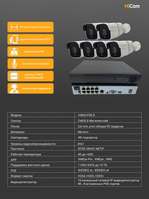 under_control Комплект видеонаблюдения IP 8Мп Hi_Cam Hi860IP-POE-E, черный, фото 2