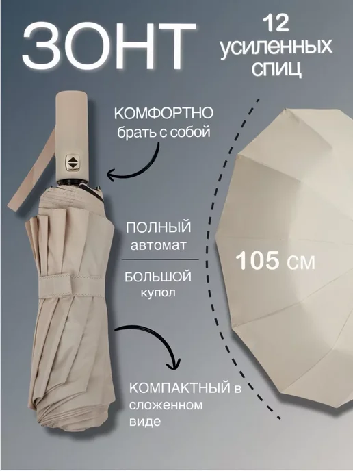 Зонт автомат белый антиветер, белый