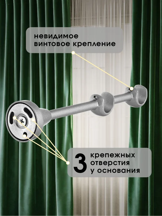 Peora Карниз для штор металлический двухрядный 240 см, серый, фото 6