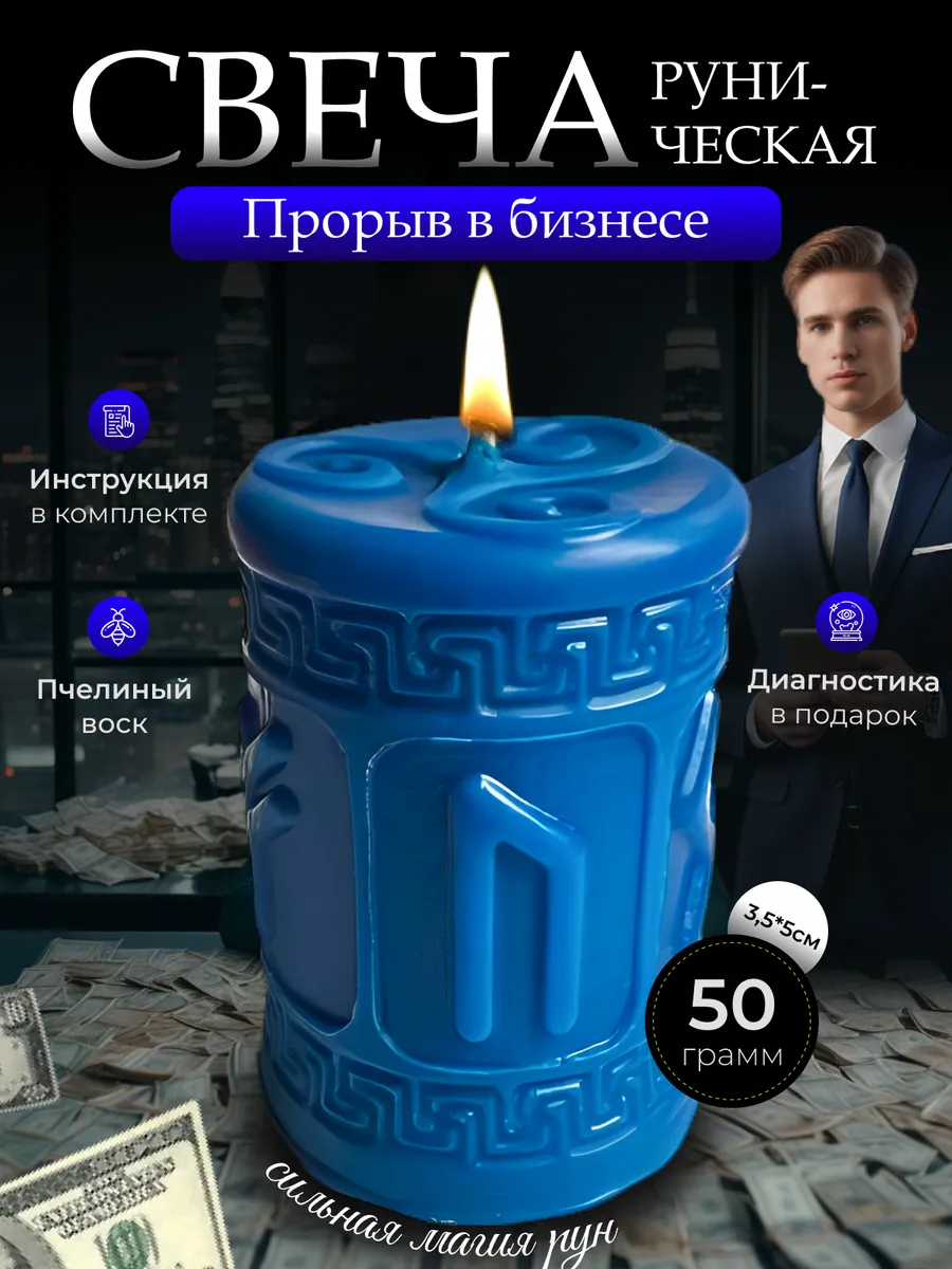 Магическая свеча с рунами Прорыв в бизнесе